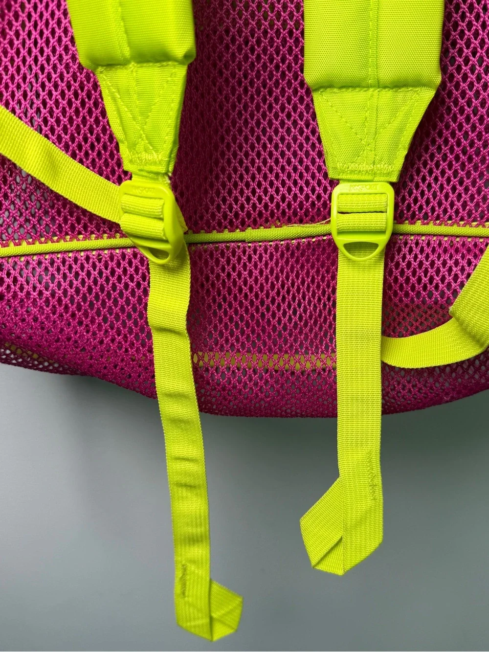 JanSport Mesh Pack Backpack Pink Neon Yellow See-Through Sz OS